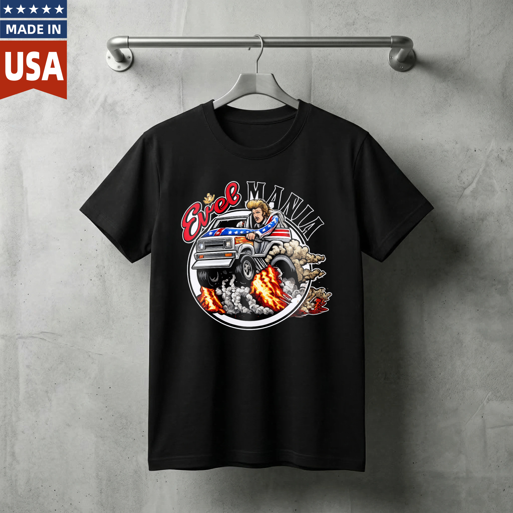 Eric Mania American Flag Truck Graphic T-Shirt Made In Usa