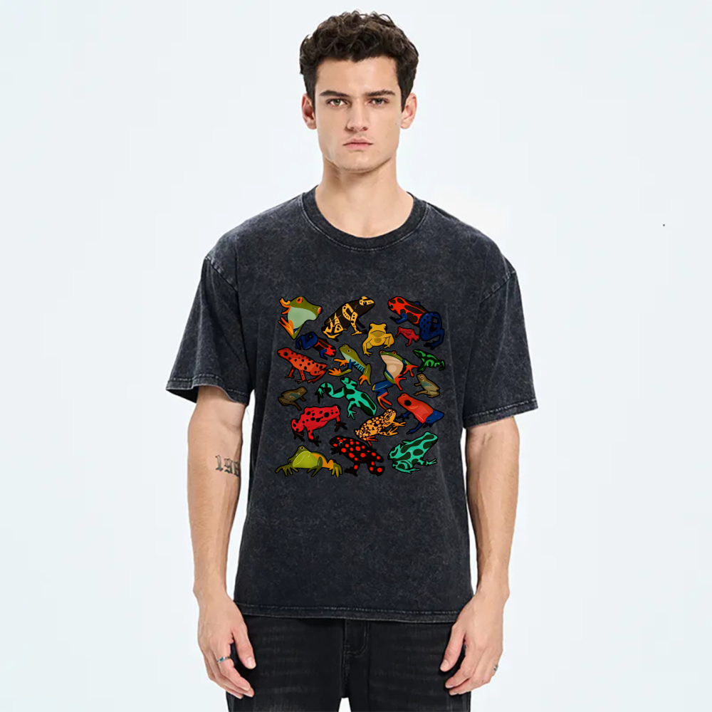 Colorful Frog Pattern Print Design tshirt 100% cotton