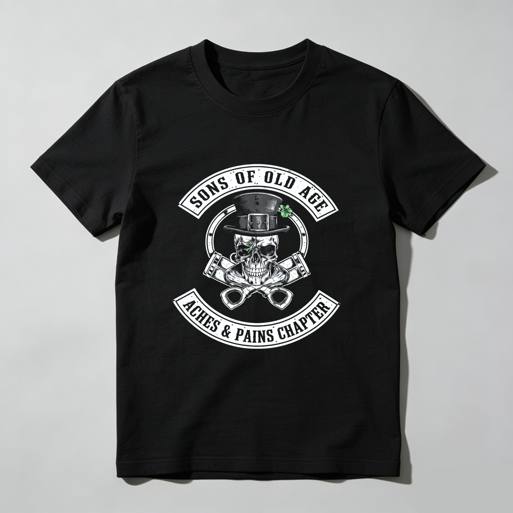 TEECURENT Sons Of Old Age Aches And Pains Chapter T Shirt Black Motorcycle Biker Skull Top Hat Design Men's Casual Wear