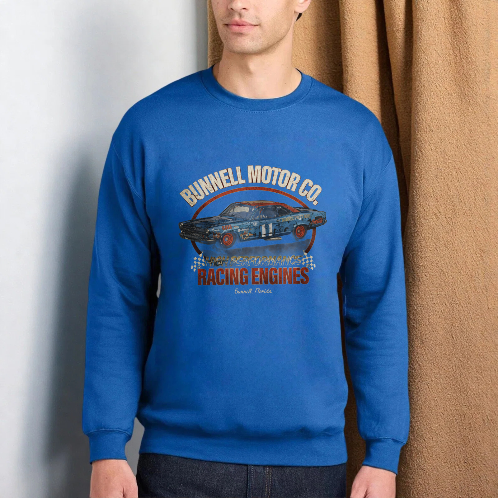 TEECURENT Bunnell Motor Co Racing Engines Sweatshirt Classic Car Design Unisex Crewneck Pullover Black