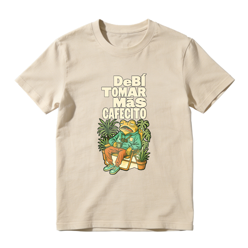Frog Drinking Coffee With Plants And Text Debi Tomar Mas Cafecito Unisex Classic T-shirt