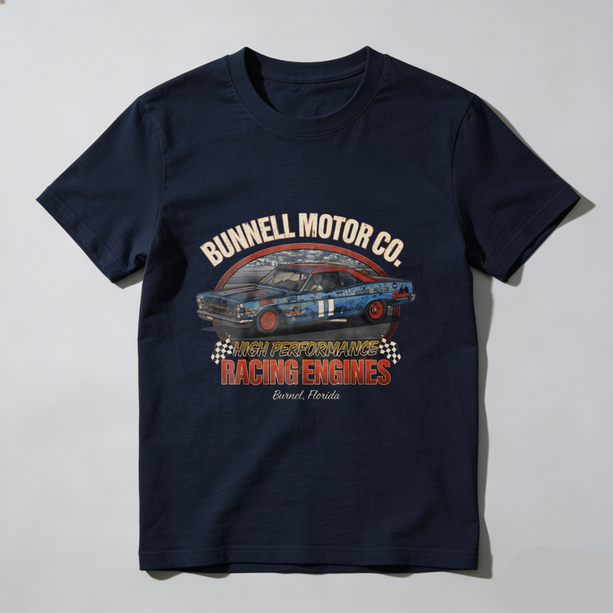 Bunnell Motor Co High Performance Racing Engines T-Shirt Classic Car Garage Logo Black Cotton Shirt For Men And Women