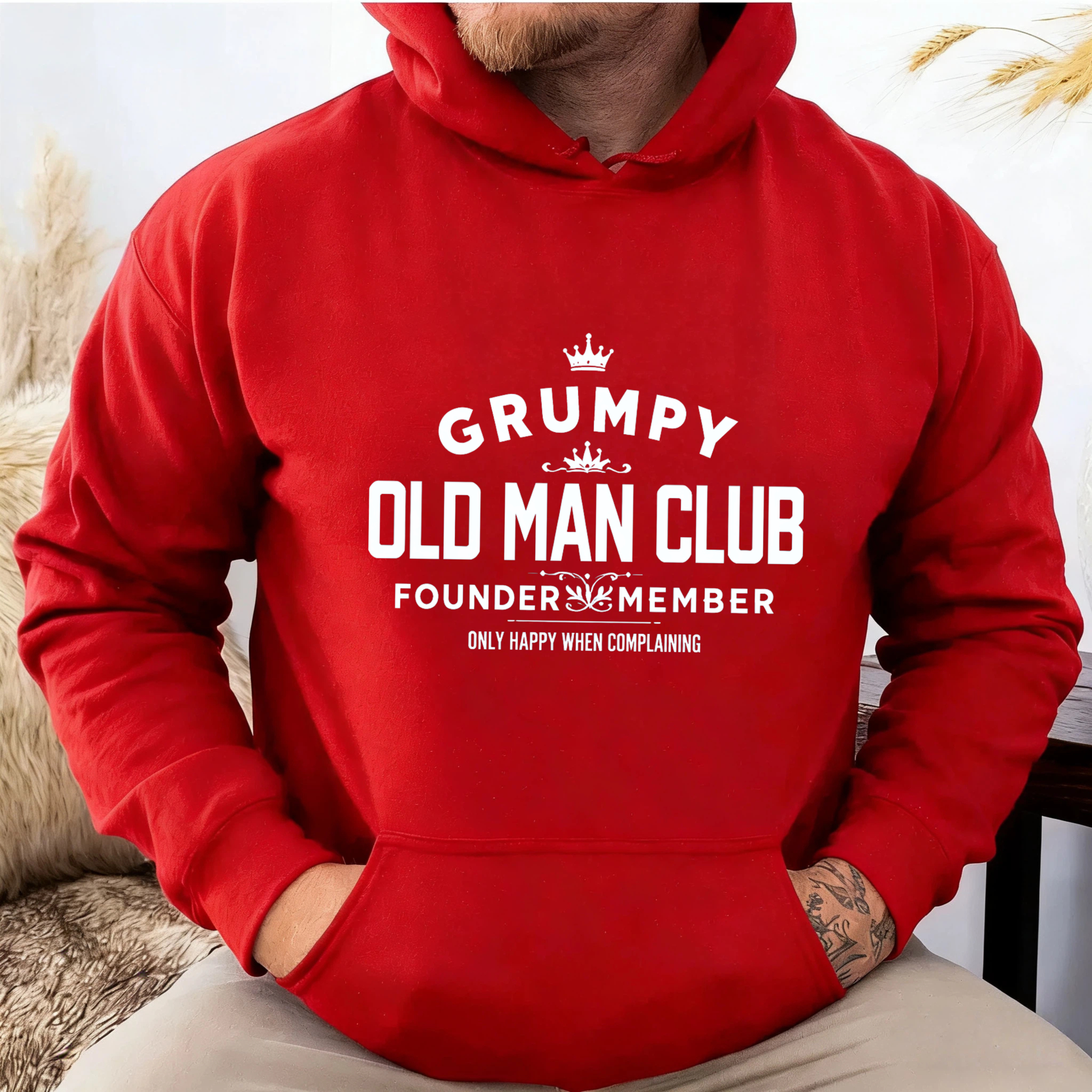 TEECURENT Gildan Grumpy Old Man Club Founder Member Hoodie Only Happy When Complaining Sweatshirt Black Unisex Pullover Casual Wear For Men And Women