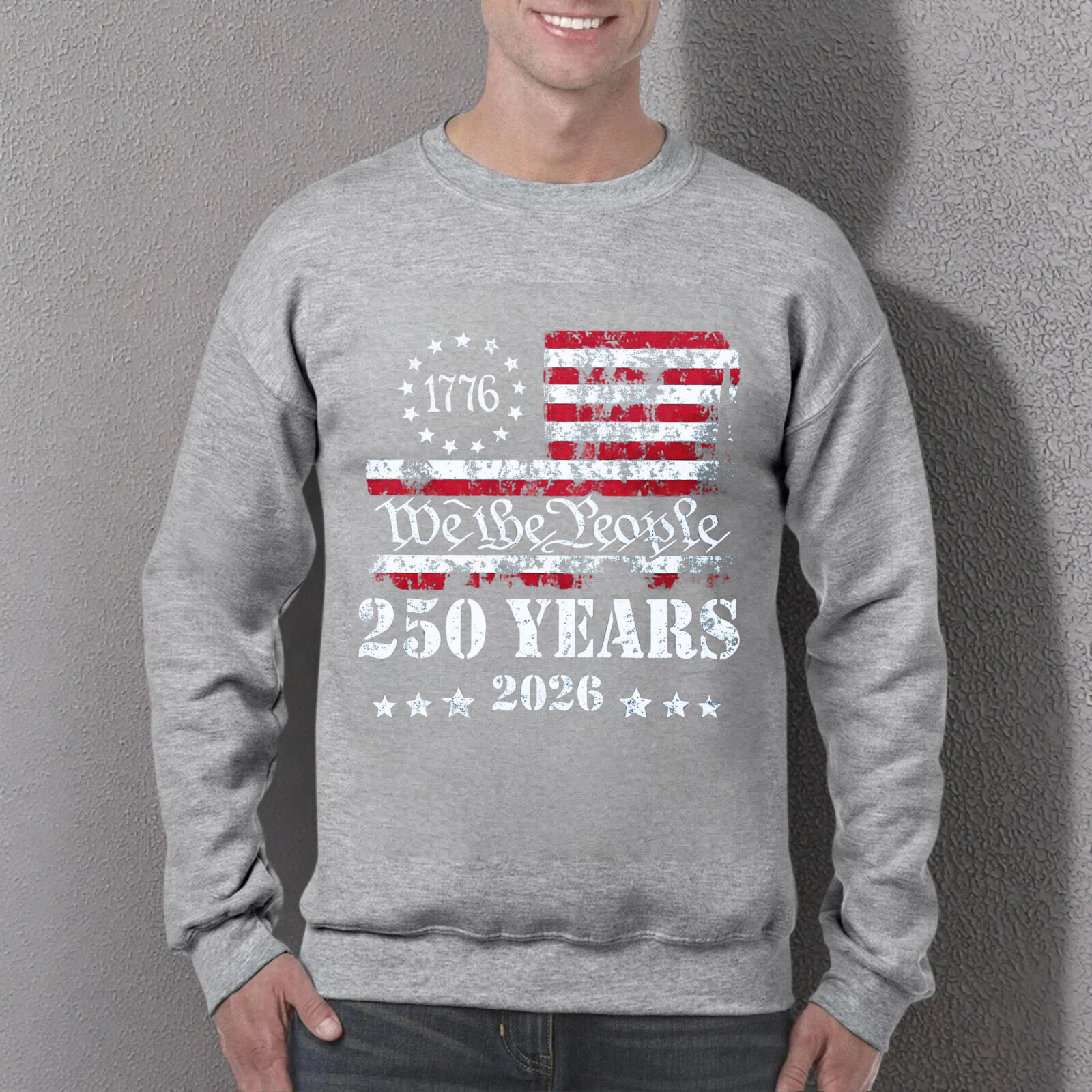 American Flag 1776 We The People 250 Years 2026 Independence Day Sweatshirt Black Crewneck Pullover Unisex Casual Top