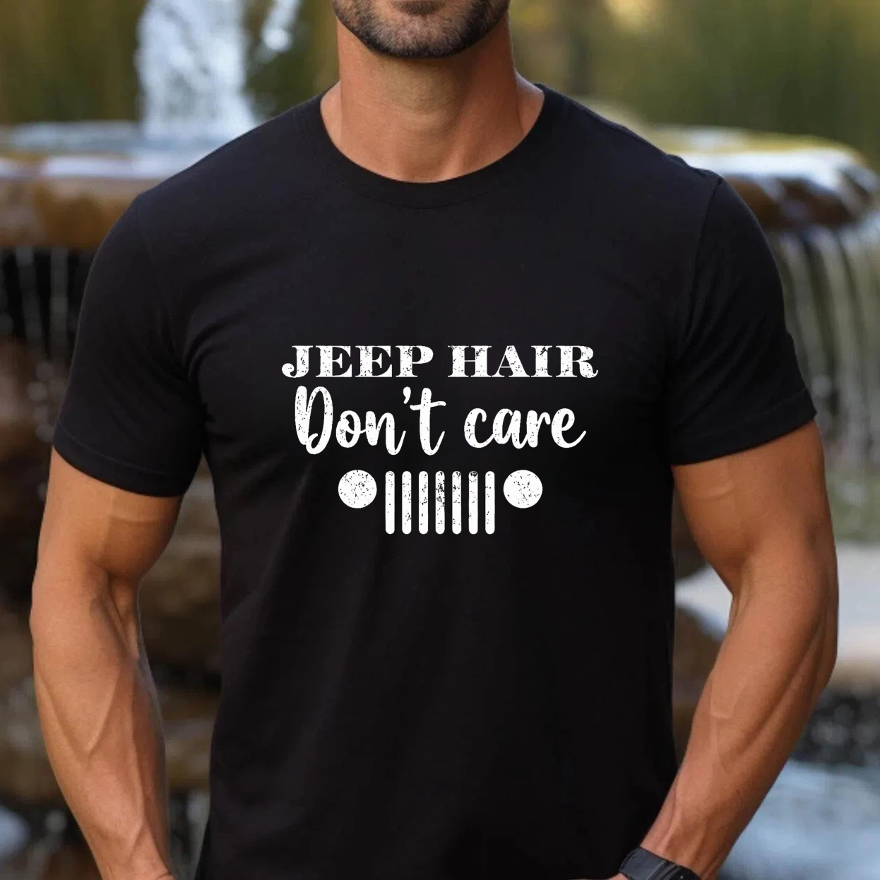 Jeep Hair Dont Care T Shirt With Jeep Grill Design For Jeep Lovers And Outdoor Enthusiasts