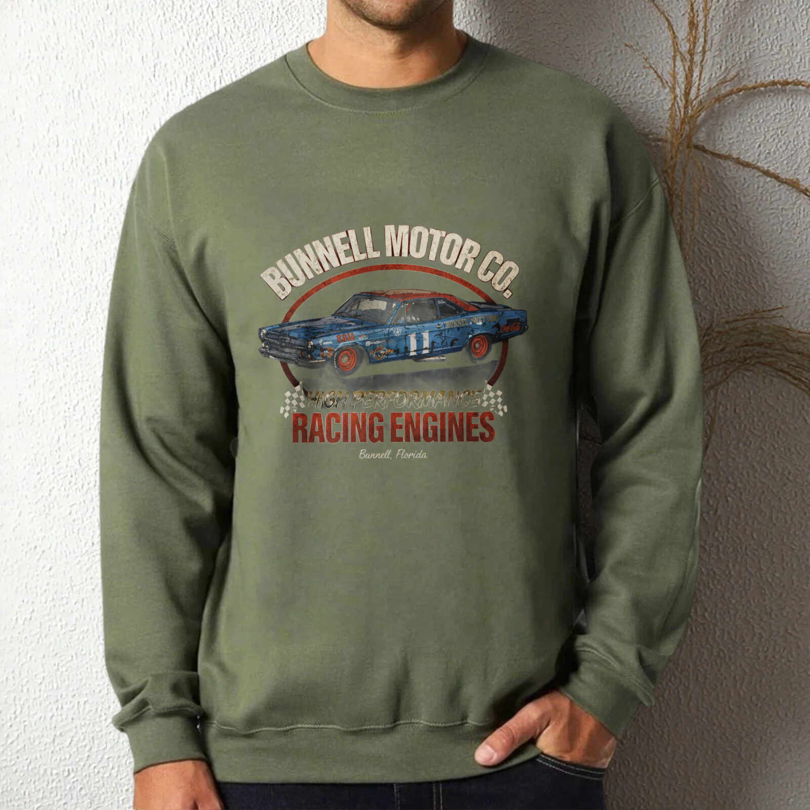 TEECURENT Bunnell Motor Co Racing Engines Sweatshirt Classic Car Design Unisex Crewneck Pullover Black