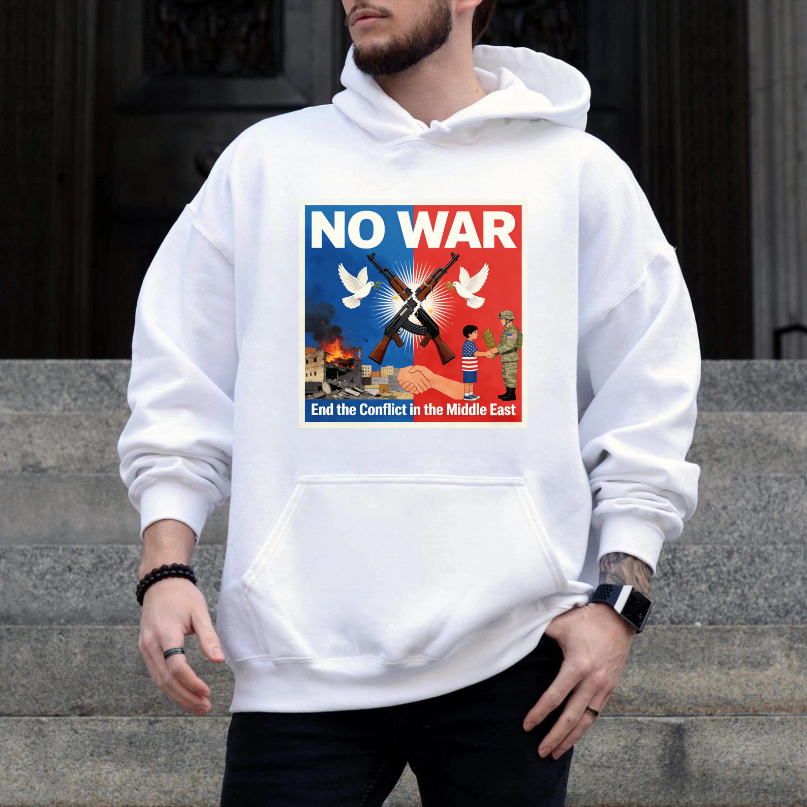 TEECURENT No War End The Conflict In The Middle East Peace Protest Hoodie For Men And Women Anti War Statement Sweatshirt With Graphic Design
