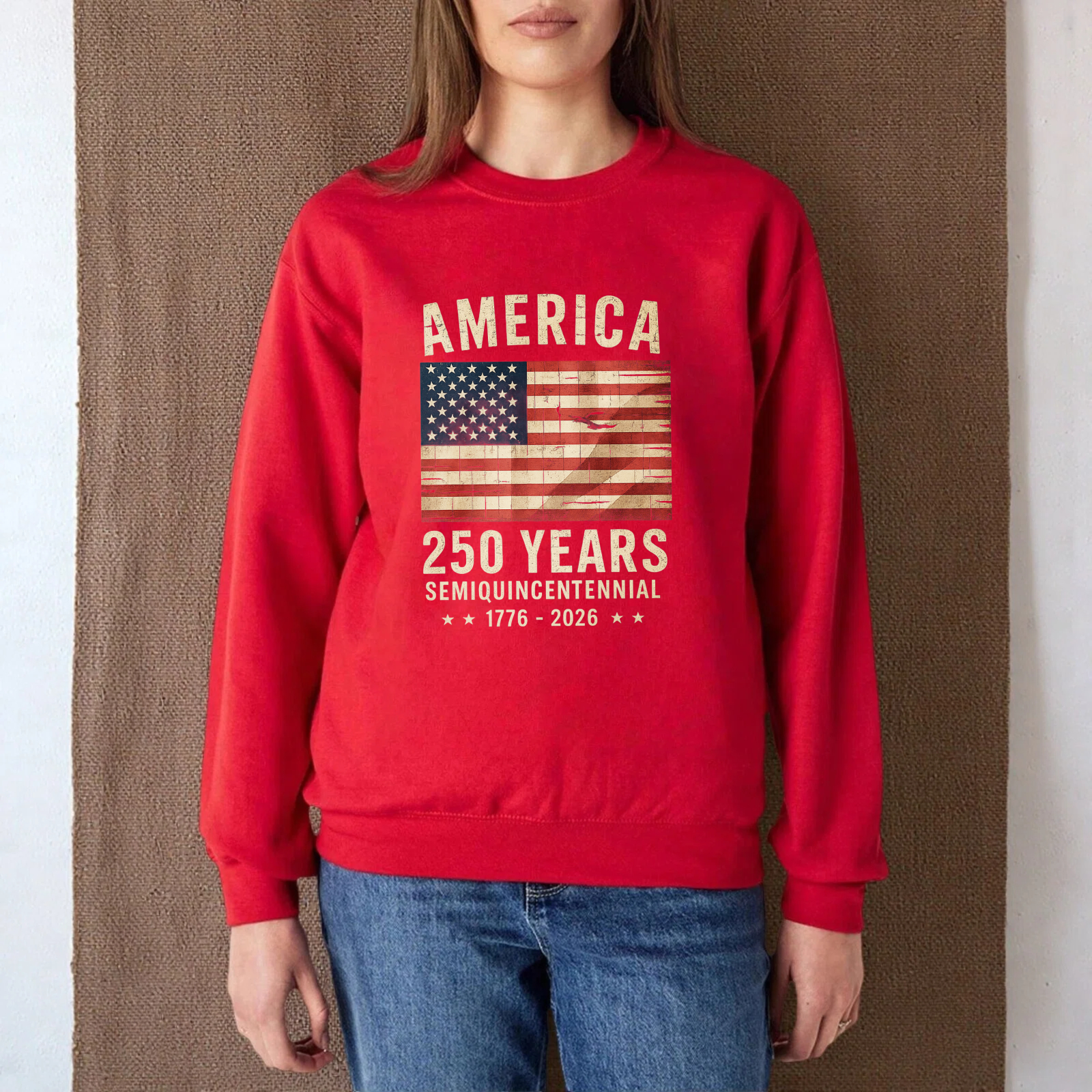 America 250 Years Semi Quincentennial 1776 2026 Usa Flag Sweatshirt Black Unisex Crewneck Pullover Long Sleeve Top
