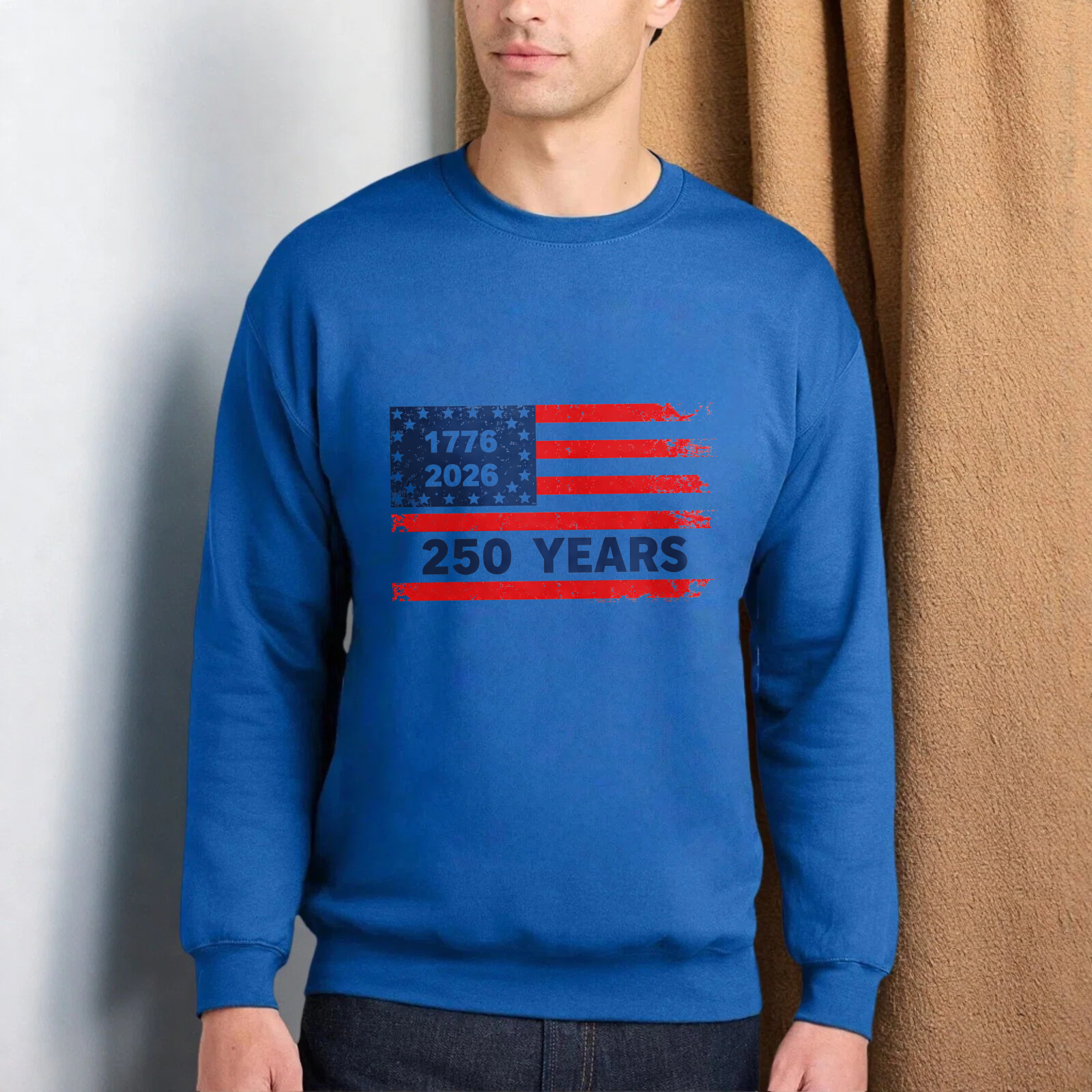 American Flag 250 Years Independence Day Usa Patriotic Sweatshirt Black Crewneck Long Sleeve Unisex Pullover Top