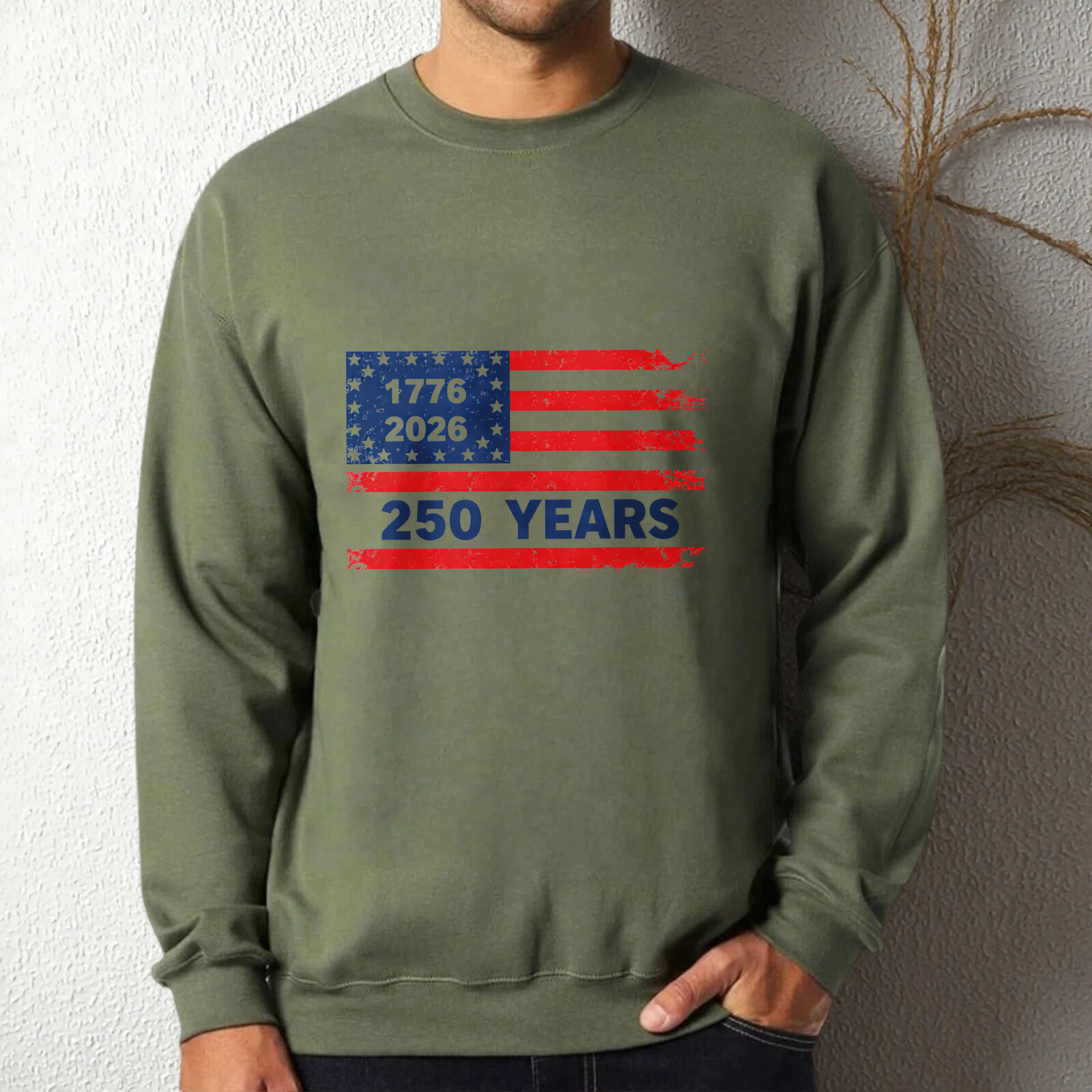 American Flag 250 Years Independence Day Usa Patriotic Sweatshirt Black Crewneck Long Sleeve Unisex Pullover Top