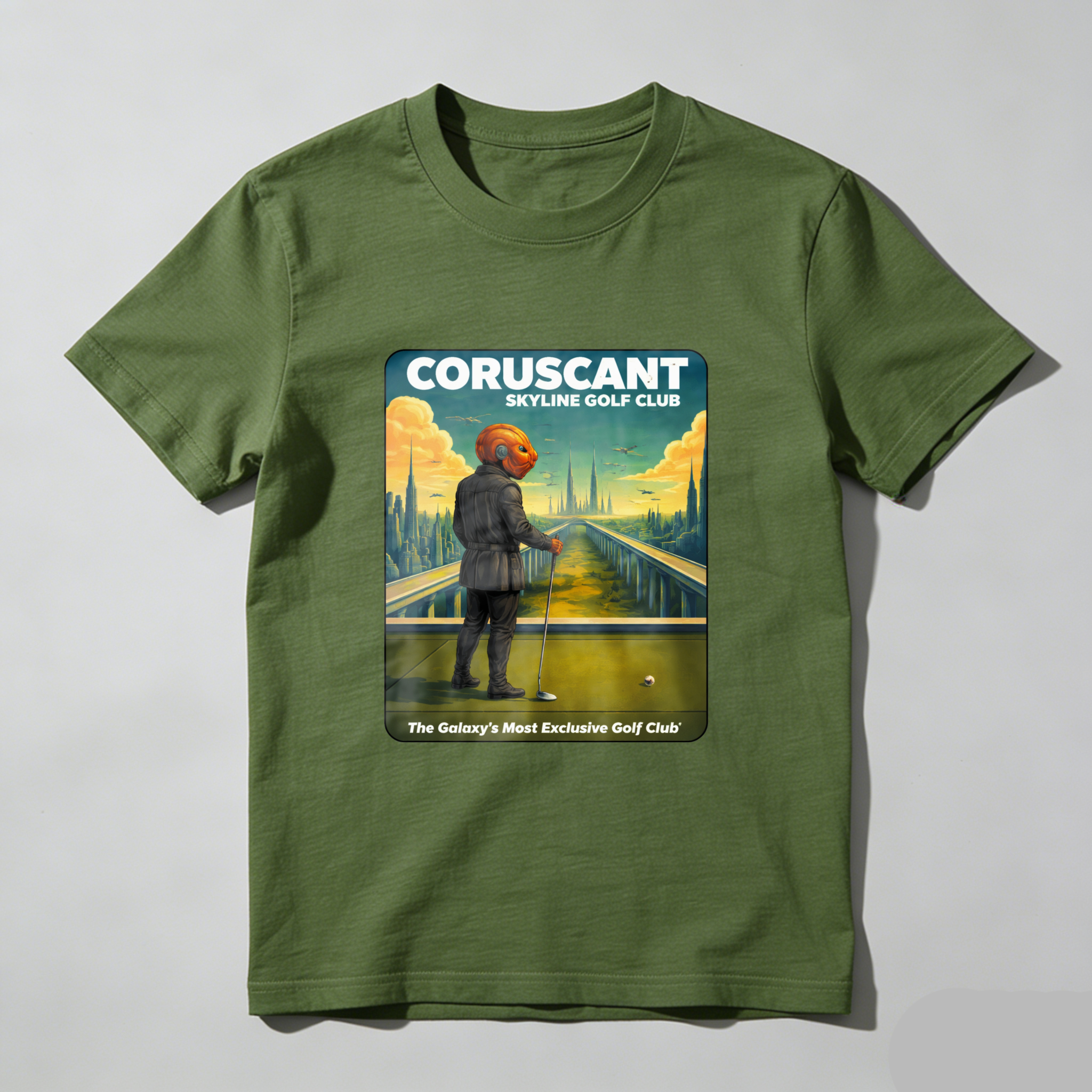 TEECURENT Coruscant Skyline Golf Club Star Wars Inspired T-Shirt Galaxy Exclusive Golf Course Design Black Men's Shirt