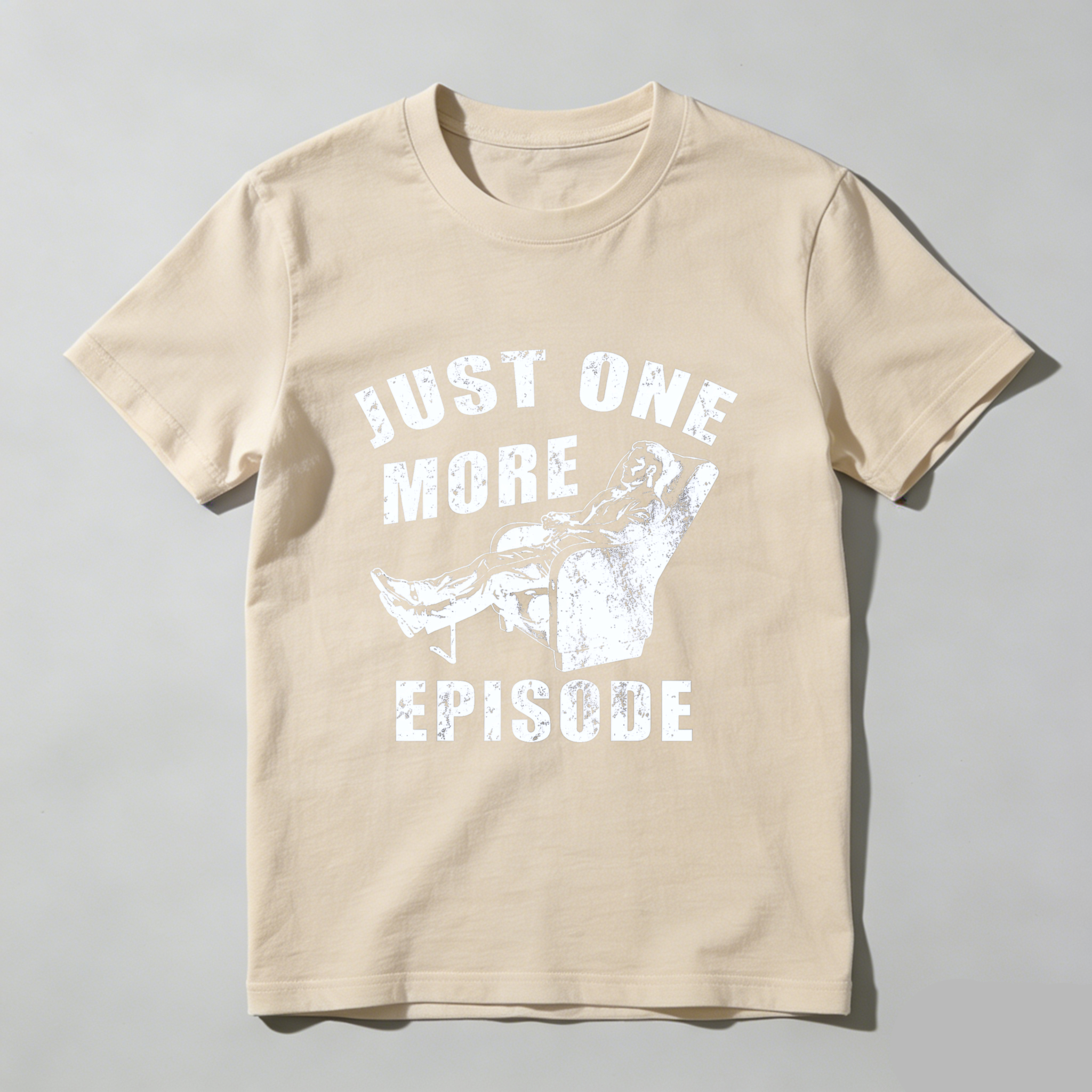 TEECURENT Just One More Episode T-Shirt With Couch And Remote Design For TV Show Fans