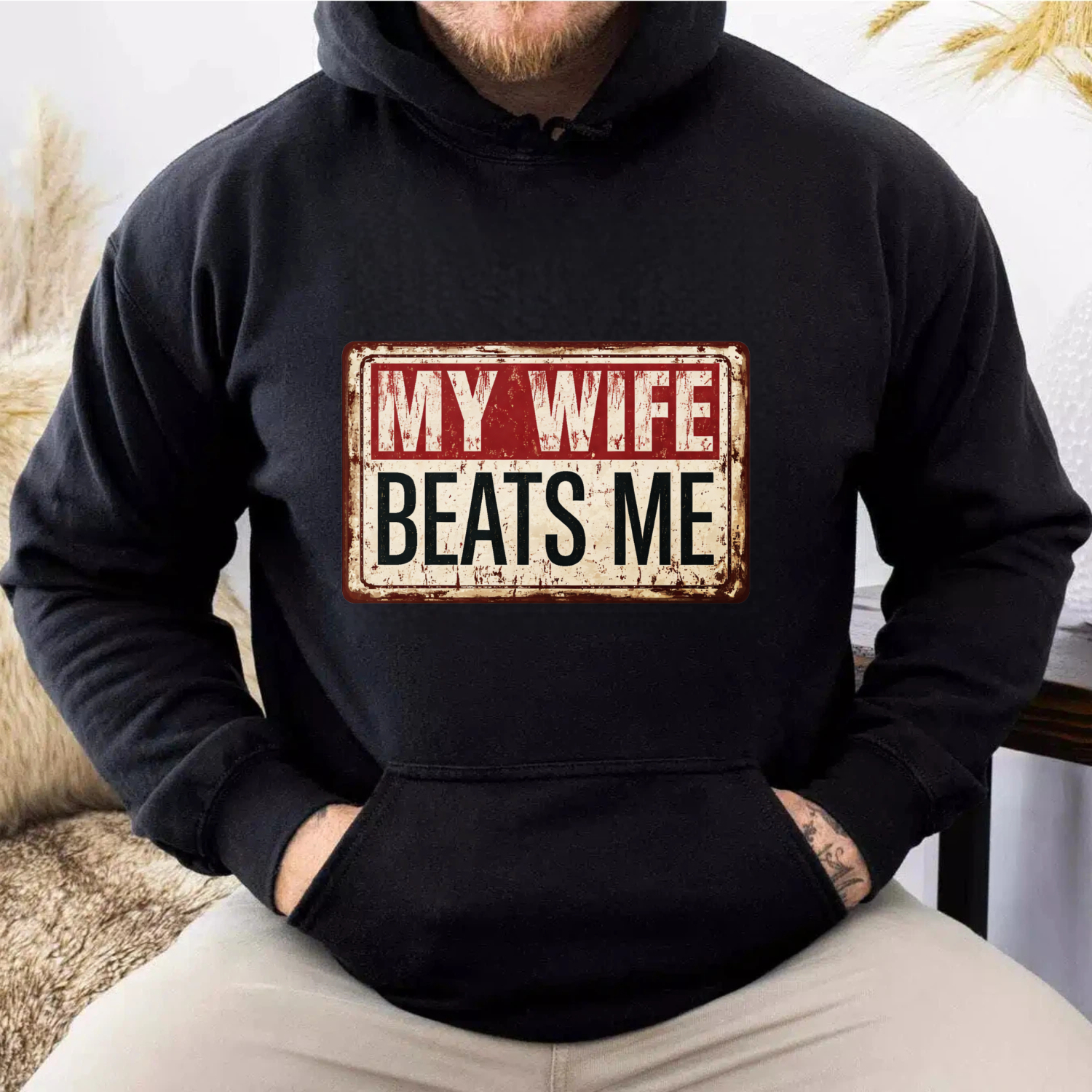 TEECURENT Gildan My Wife Beats Me Hoodie Funny Couple Shirt For Men Women Gift Sweatshirt Casual Wear