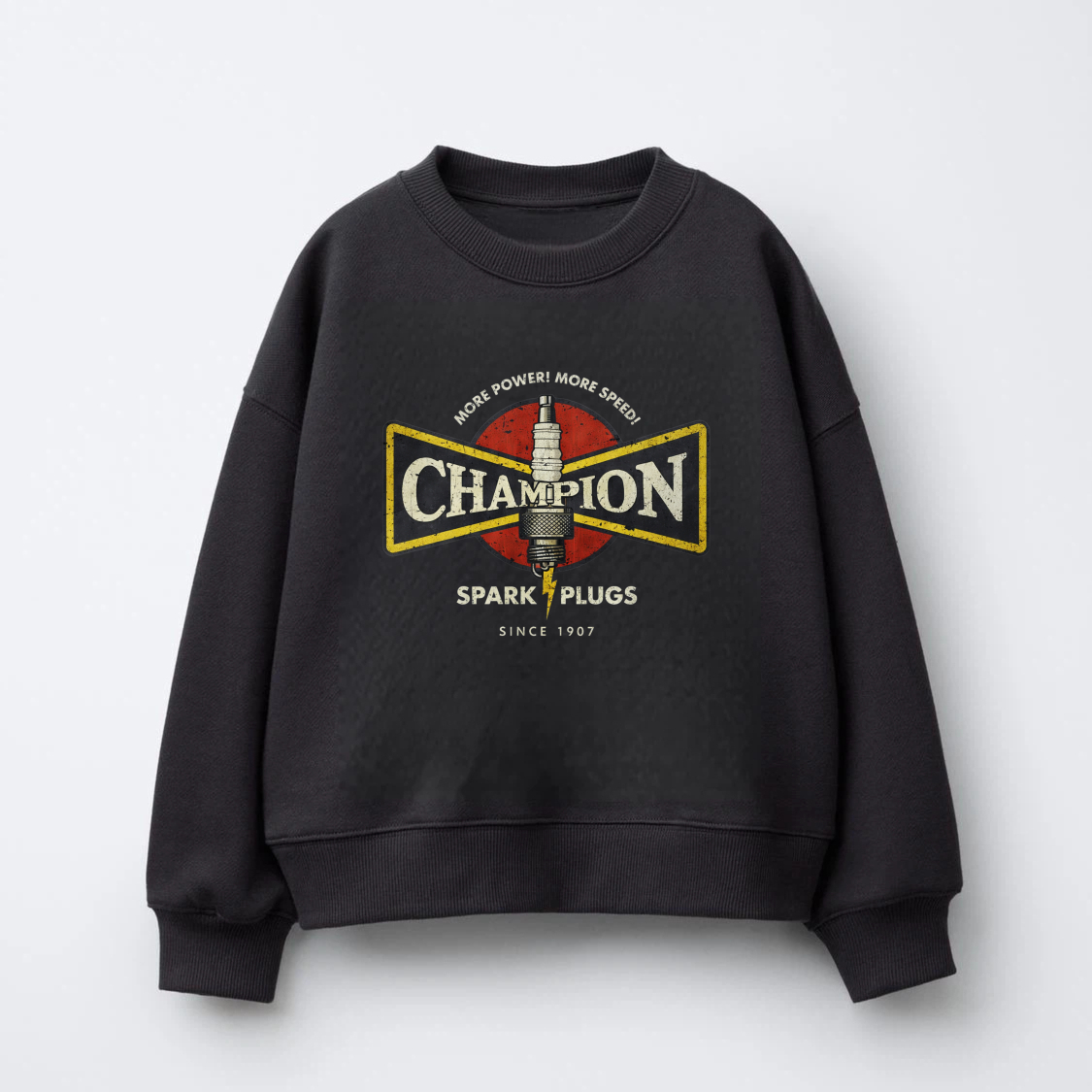 TEECURENT Champion Spark Plugs Sweatshirt Black Vintage Automotive Logo Crewneck Pullover Sweatshirt For Men Women Unisex Streetwear Casual Top