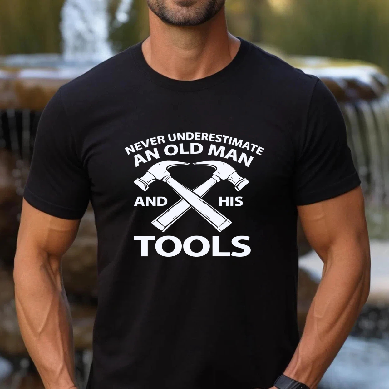 Never Underestimate An Old Man And His Tools T Shirt For Men Construction Worker Gift Humor Statement Shirt