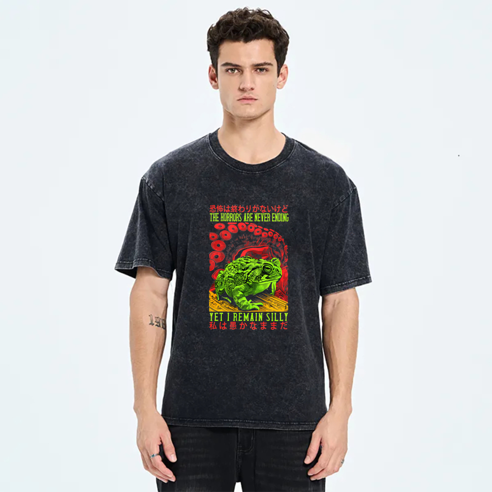 Green Frog Red Tentacles Horror Text Design tshirt 100% cotton