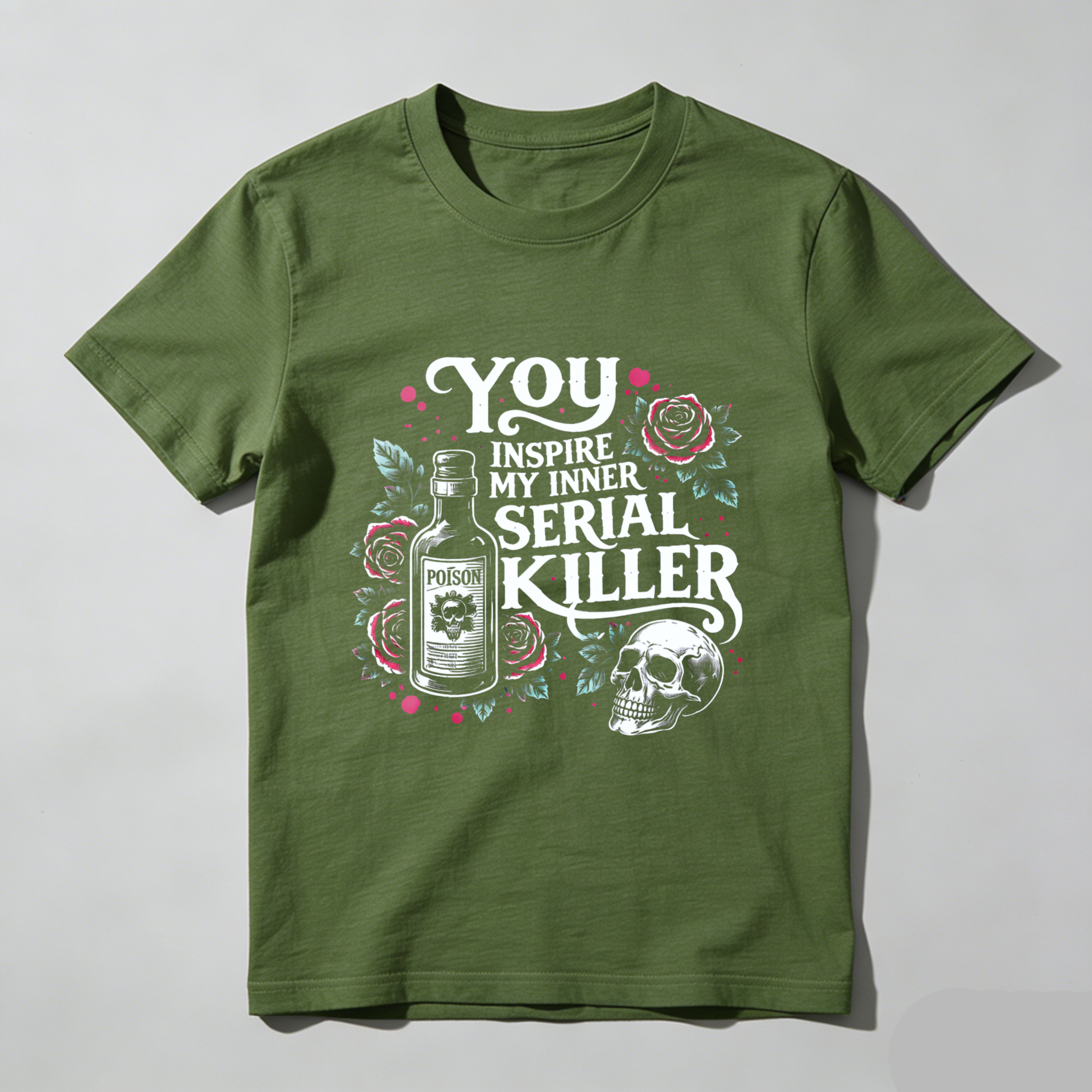 TEECURENT You Inspire My Inner Serial Killer T-Shirt With Poison Bottle And Skull Design Black Graphic Tee