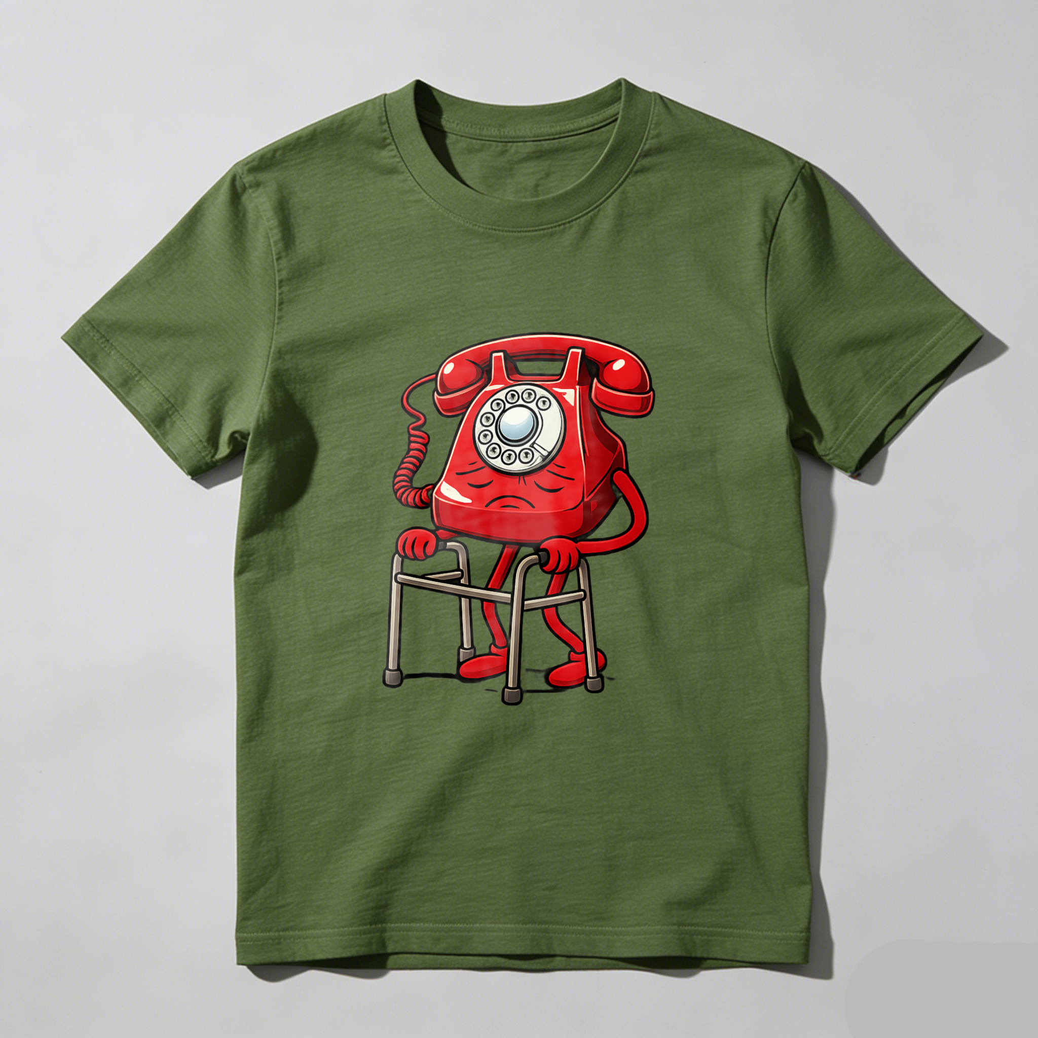 Red Vintage Telephone With Crutches T-Shirt Made In Usa