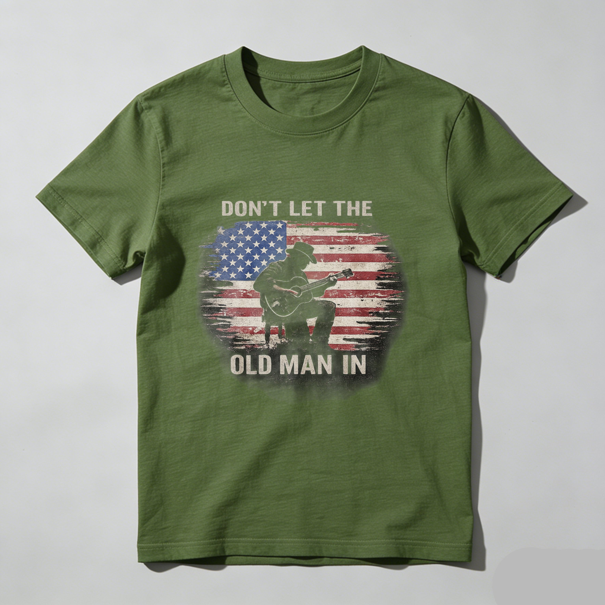 TEECURENT Dont Let The Old Man In American Flag Guitar Player T-Shirt