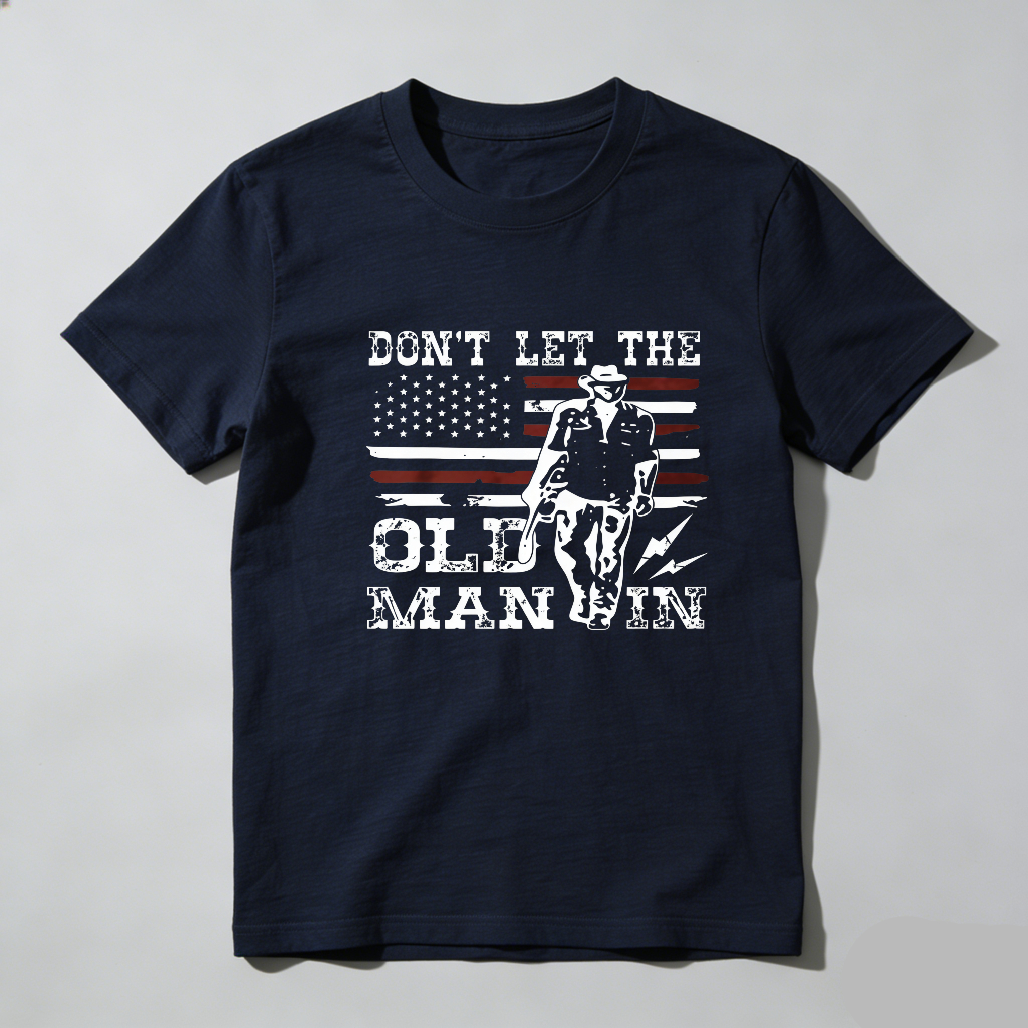 TEECURENT Don't Let The Old Man In American Flag Cowboy Pure Cotton Short Sleeve T Shirt-TeeCurent