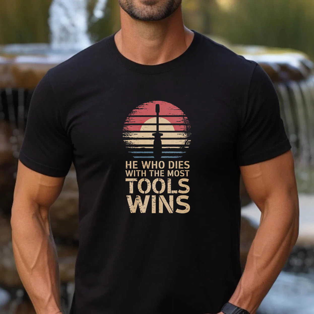 He Who Dies With The Most Tools Wins Vintage Sunset T-Shirt