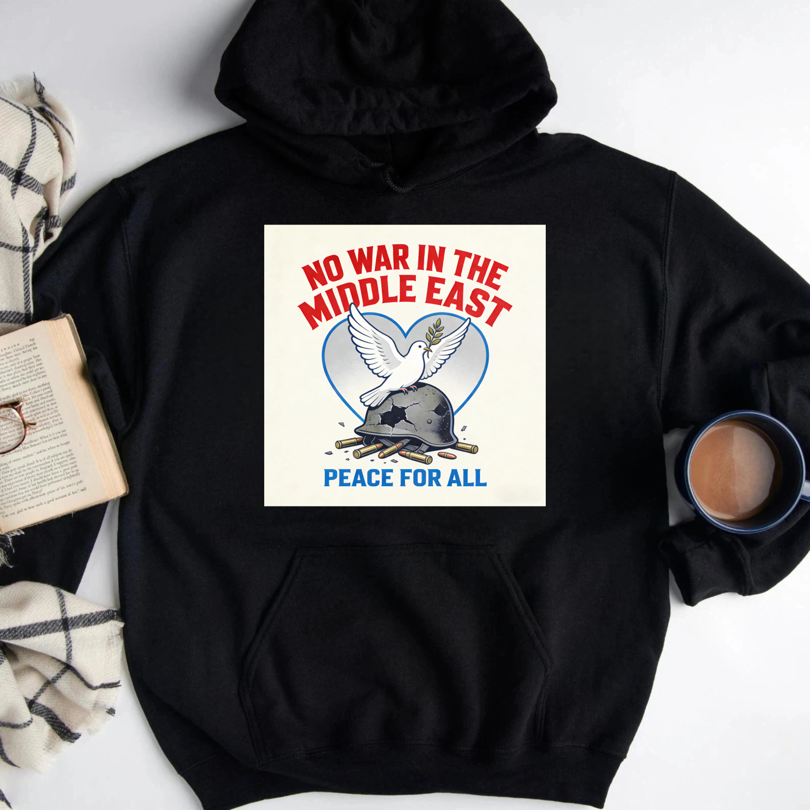 TEECURENT No War In The Middle East Peace For All Hoodie With Dove And Helmet Design