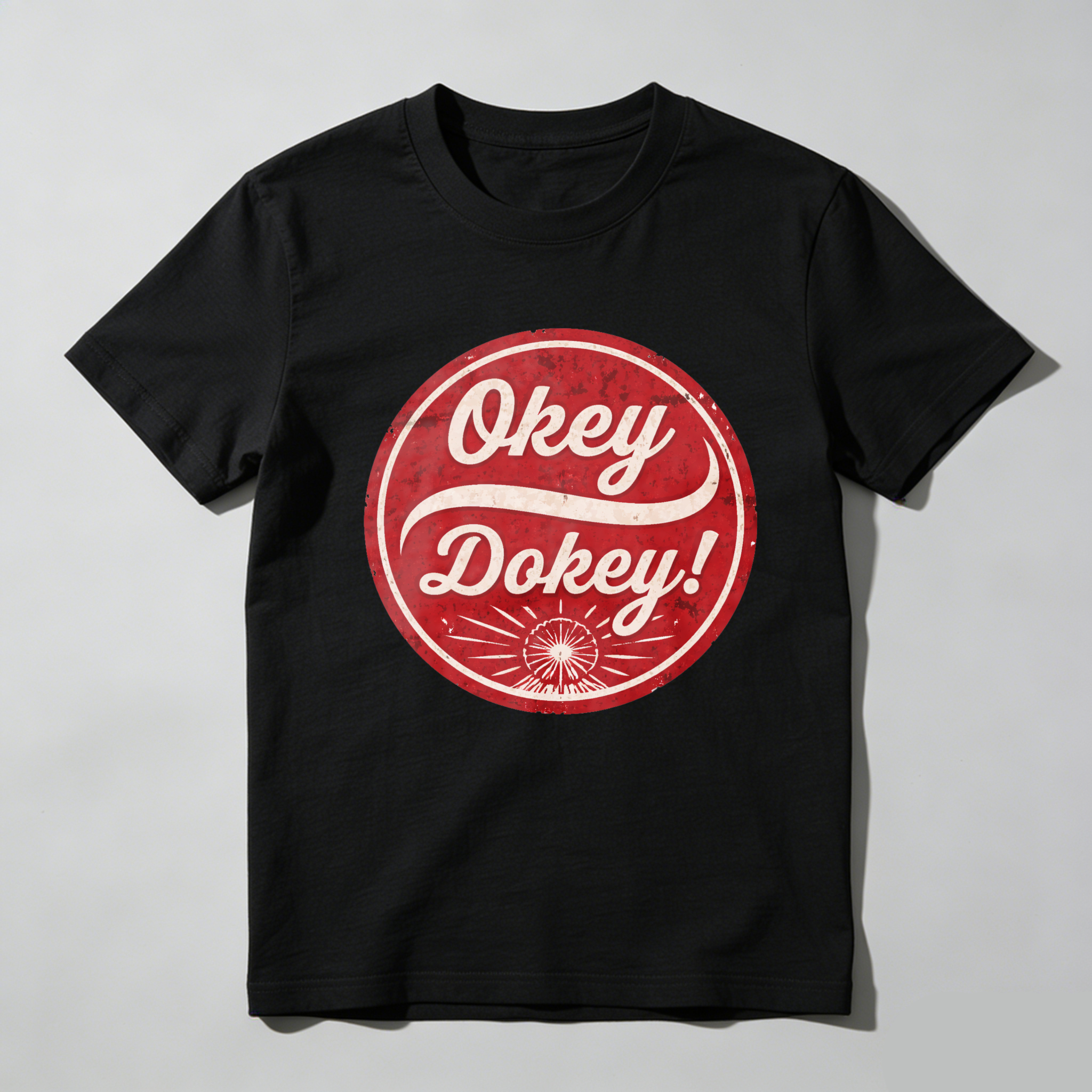 TEECURENTOkey Dokey Vintage Style Red Circle Graphic Black T-Shirt For Men And Women Casual Wear Unisex Fashion Top-TeeCurent
