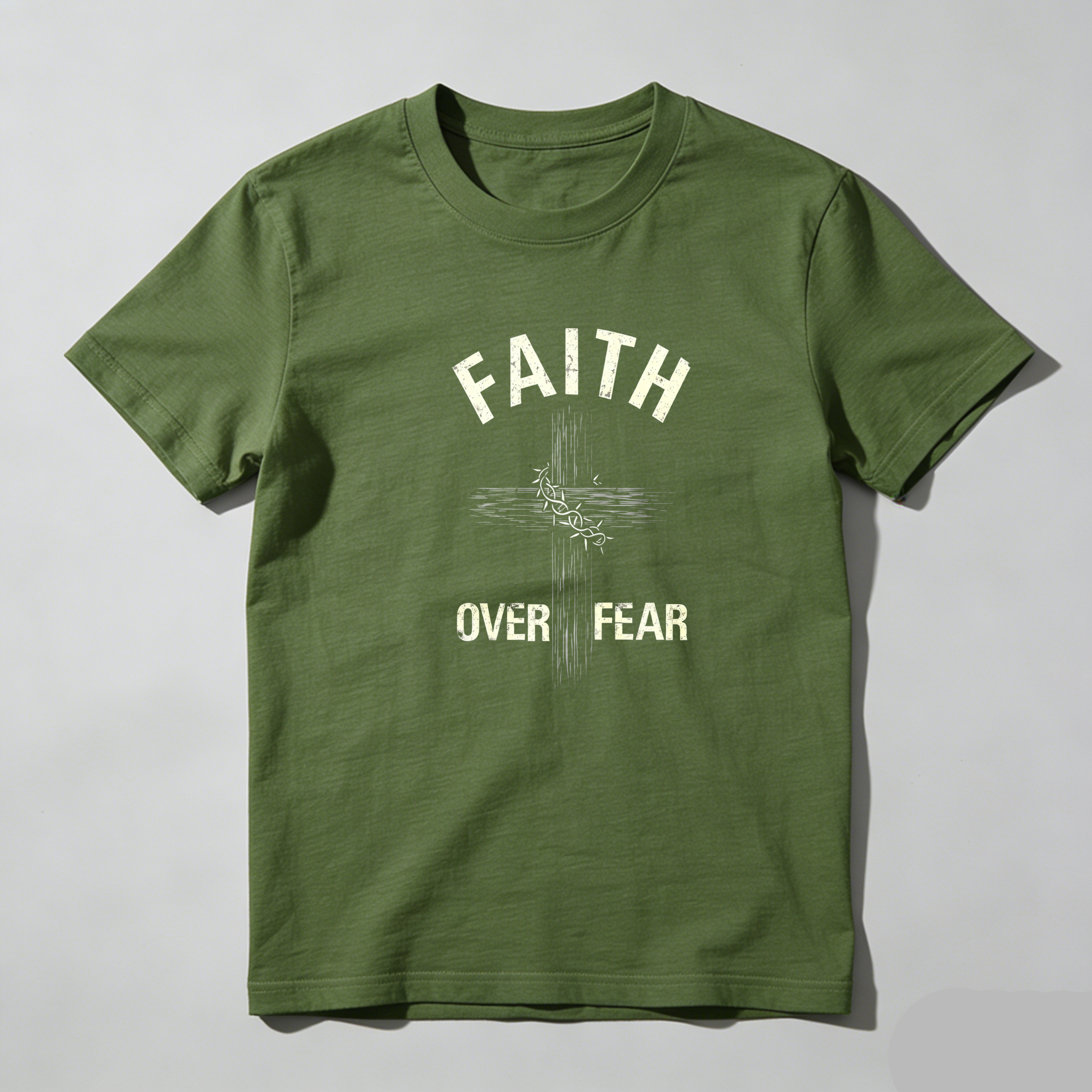 TEECURENT Faith Over Fear Cross Design Pure Cotton Short Sleeve T Shirt-TeeCurent