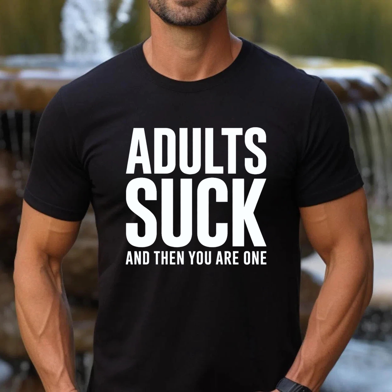 TEECURENT Adults Suck And Then You Are One Funny T-Shirt For Men Women Humor Statement Shirt Adult Life Sarcasm Gift