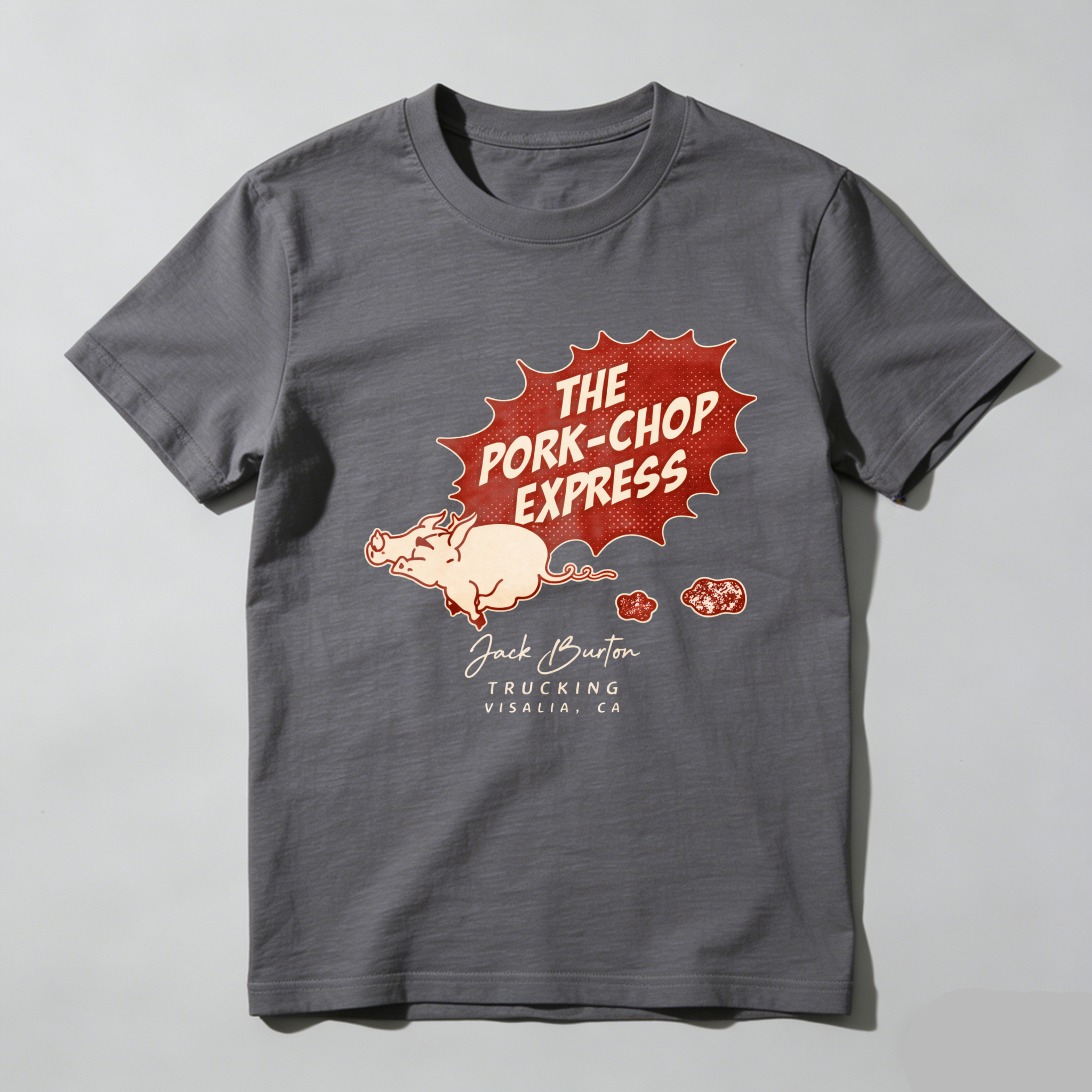 TEECURENT The Pork Chop Express Jack Burton Trucking Visalia Ca T Shirt