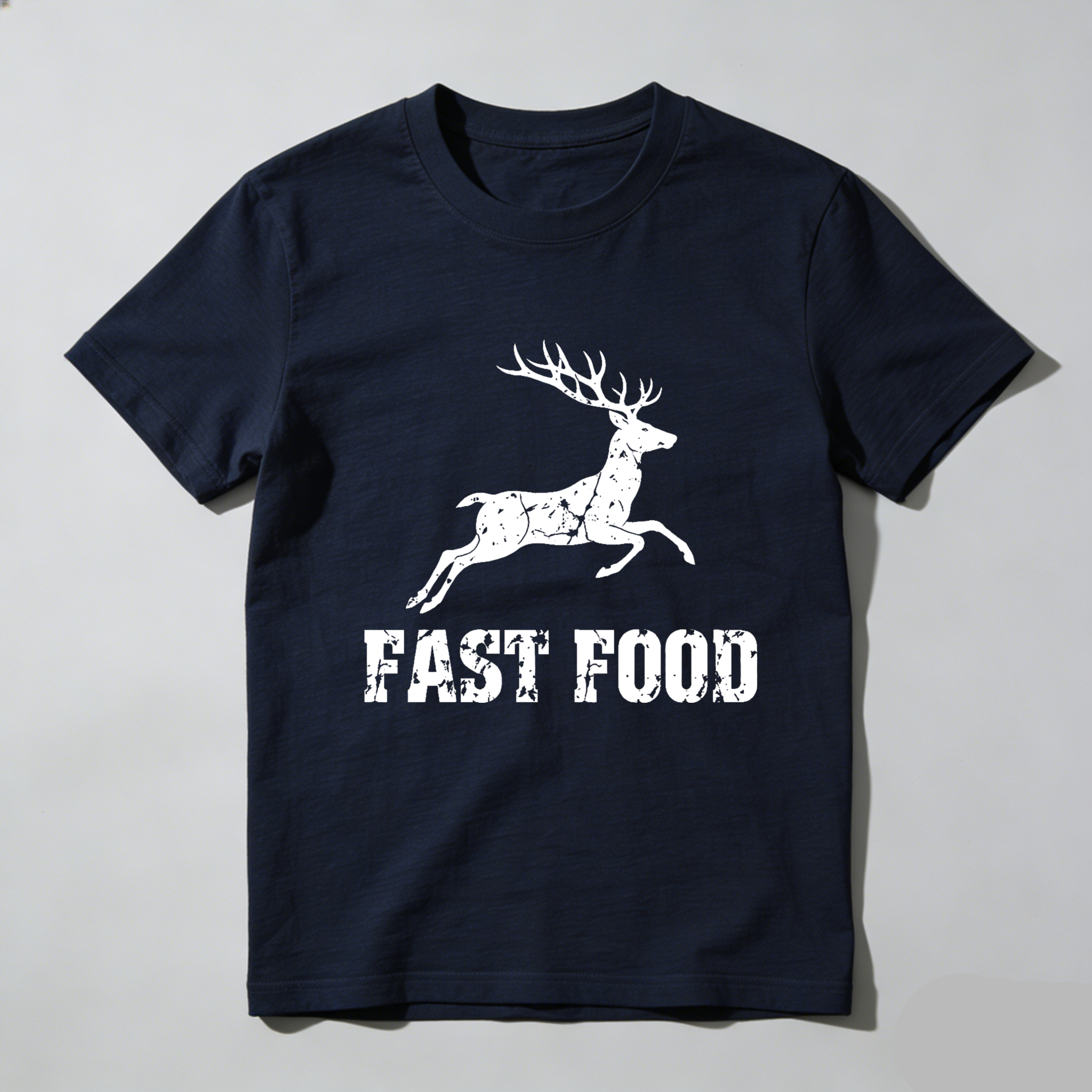 TEECURENT Fast Food Deer Running Graphic T-Shirt Black Men's Casual Shirt With Funny Wildlife Design-TeeCurent