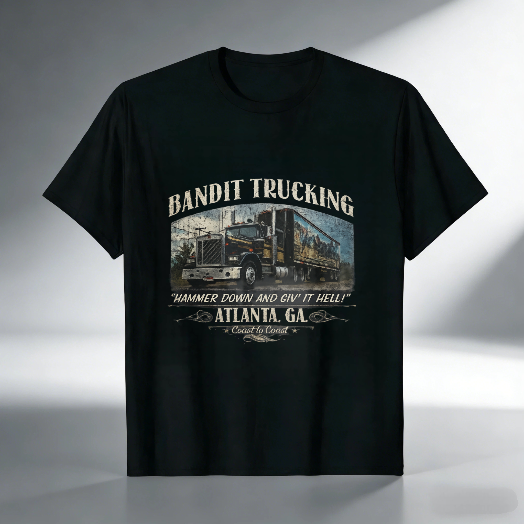 TEECURENT Bandit Trucking Atlanta Ga Hammer Down And Giv It Hell Coast To Coast T Shirt