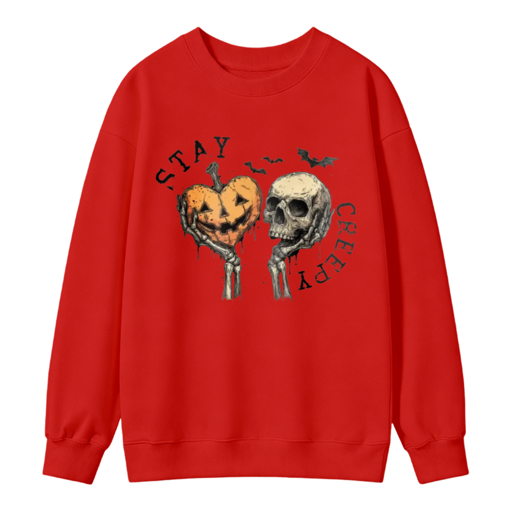 Halloween Pumpkin Skull Skeleton Hand Heart Stay Creepy Graphic Sweatshirt