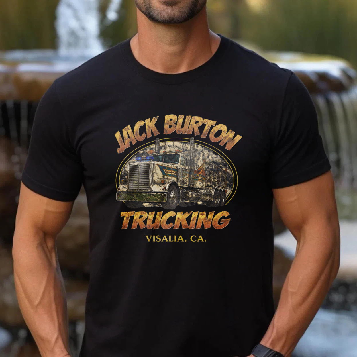 TEECURENT Jack Burton Trucking Visalia Ca T Shirt Men's Classic Fit Cotton Graphic Tee Apparel