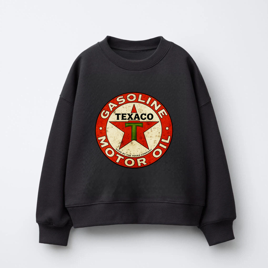 TEECURENT Texaco Gasoline Motor Oil Logo Sweatshirt Vintage Retro Design Unisex Crewneck Pullover Black Long Sleeve Top