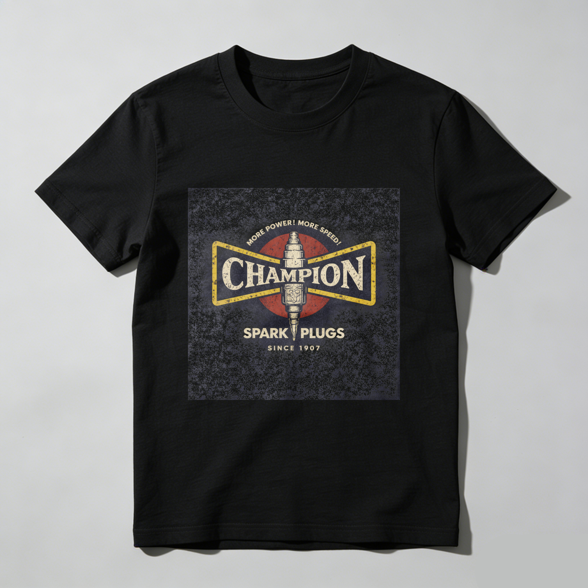 Champion Spark Plugs Vintage Logo T-Shirt Classic Black Men's Casual Wear Automotive Enthusiast Gift