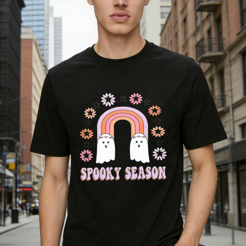 Spooky Season Rainbow Ghosts And Flowers Unisex Classic T-shirt