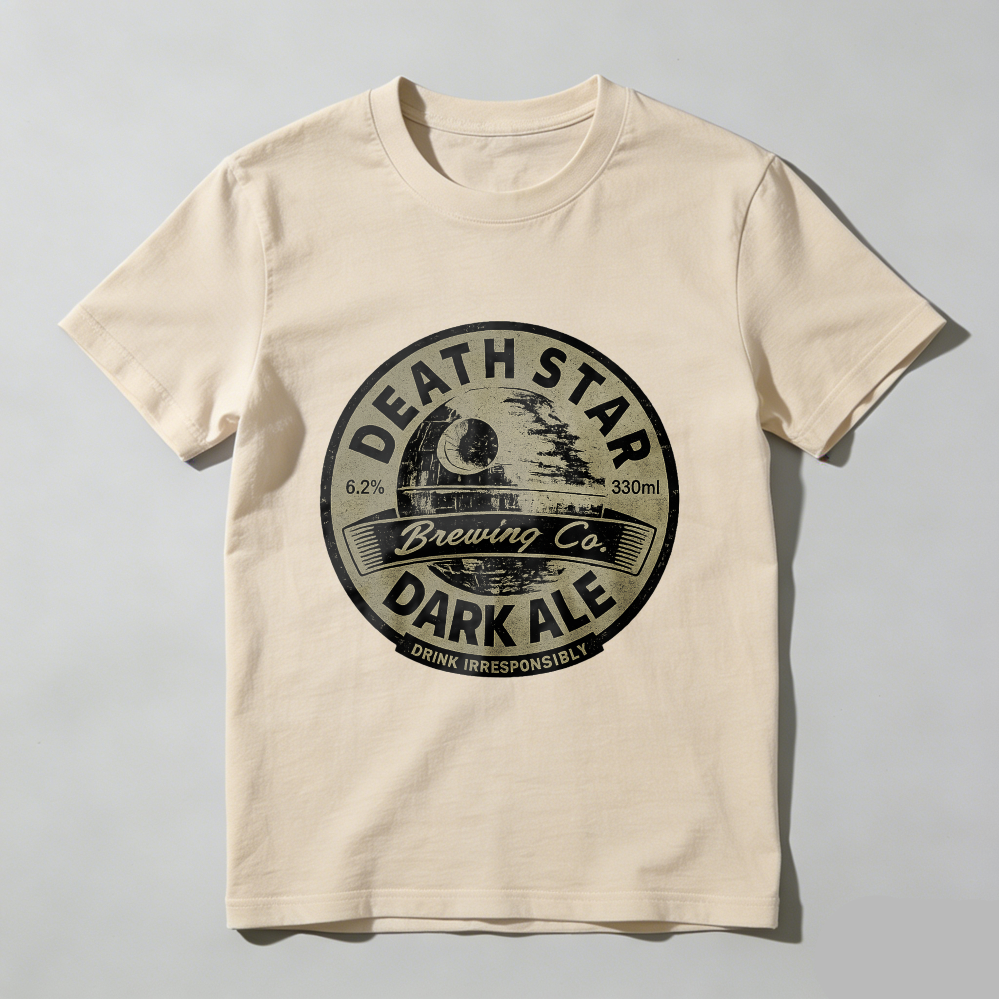 TEECURENT Death Star Brewing Co Dark Ale T-Shirt Unisex Cotton Tee Shirt With Beer Label Design Star Wars Inspired Apparel For Men And Women