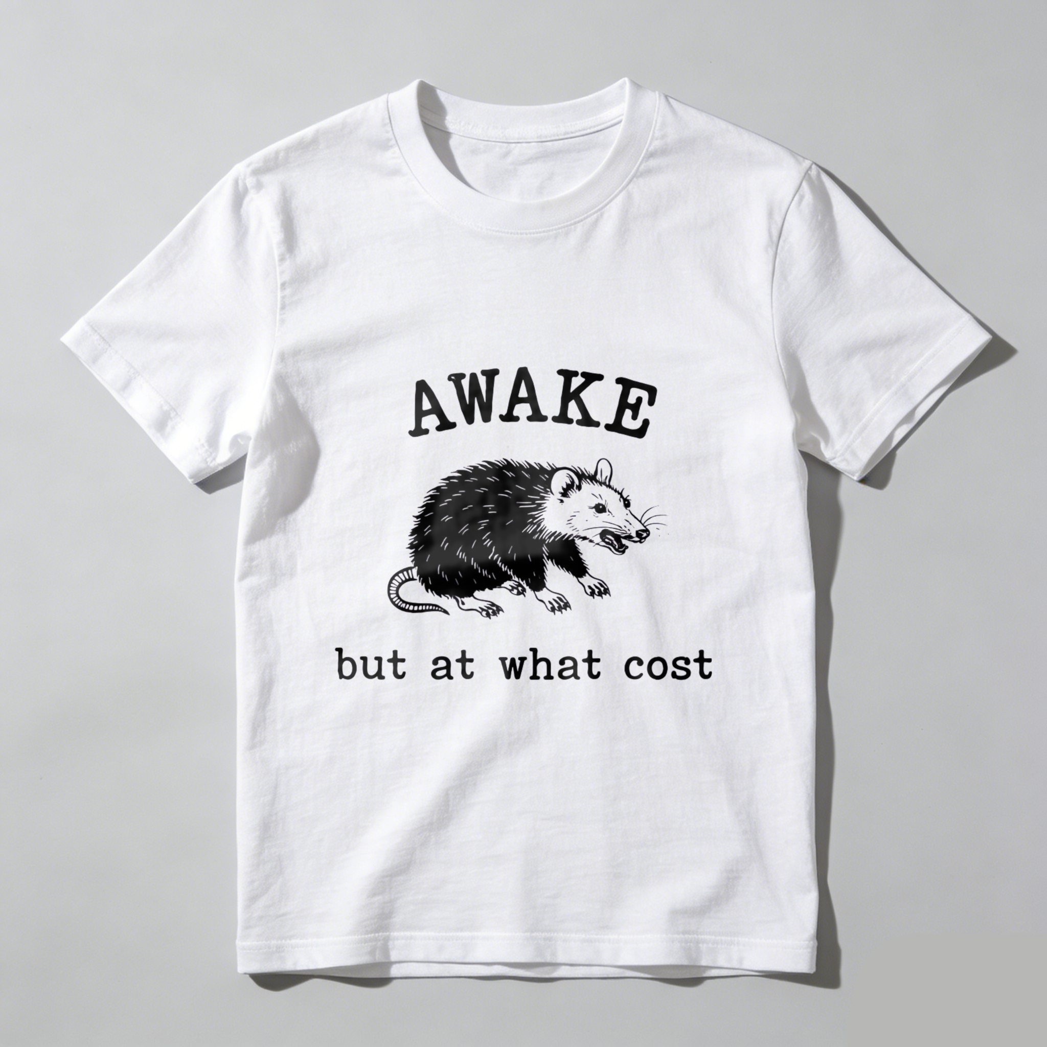 Awake But At What Cost Rat Graphic T Shirt Black Men Women Unisex Casual Wear