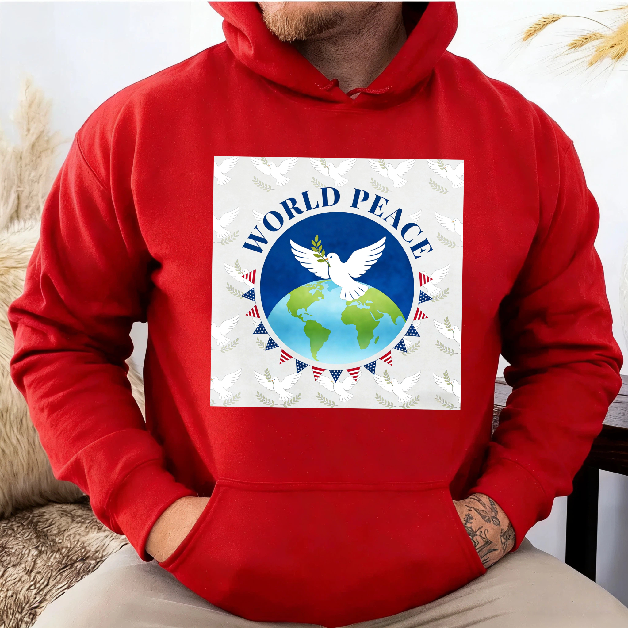 TEECURENT World Peace Dove Globe Design Hoodie For Men And Women Unisex Sweatshirt With Pocket And Drawstring Hood Comfortable Casual Wear For Everyday Use
