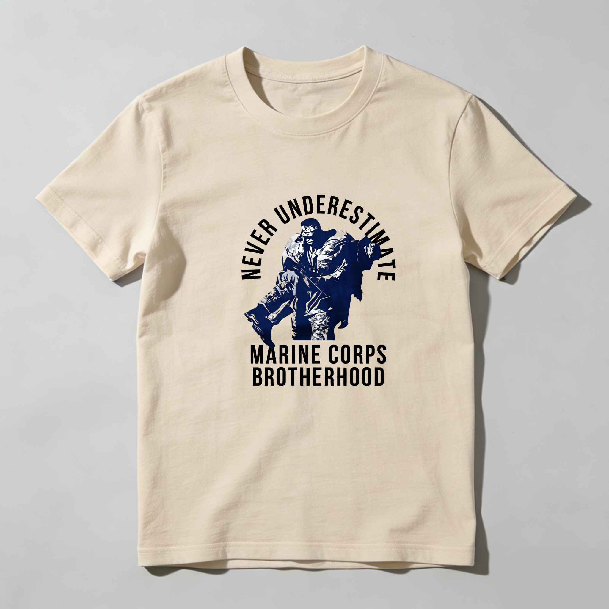 TEECURENT Never Underestimate Marine Corps Brotherhood Pure Cotton Short Sleeve T Shirt-TeeCurent