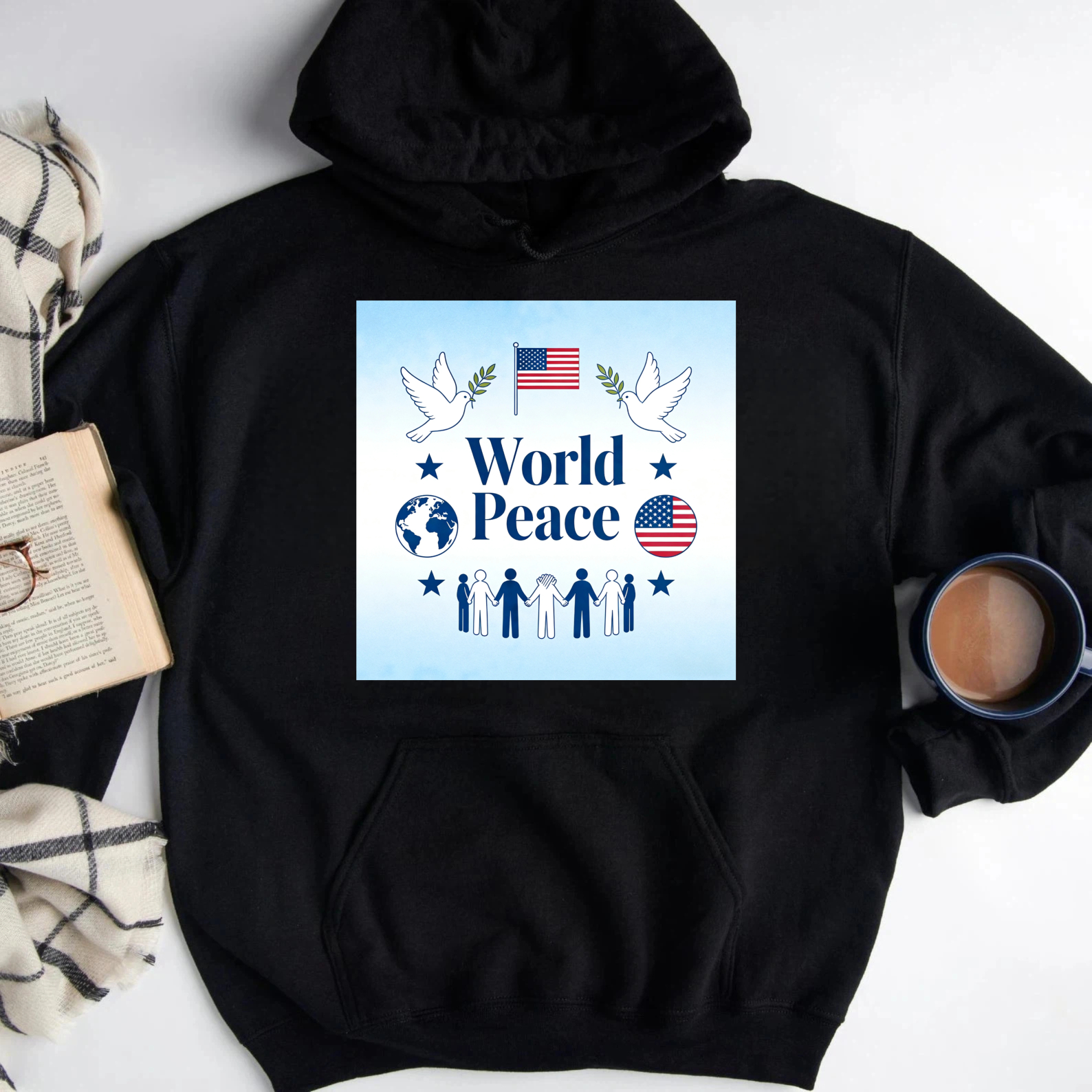 TEECURENT World Peace Usa Flag Dove And Globe Design Hoodie For Men Women Unisex Sweatshirt With American Patriotism And Unity Theme