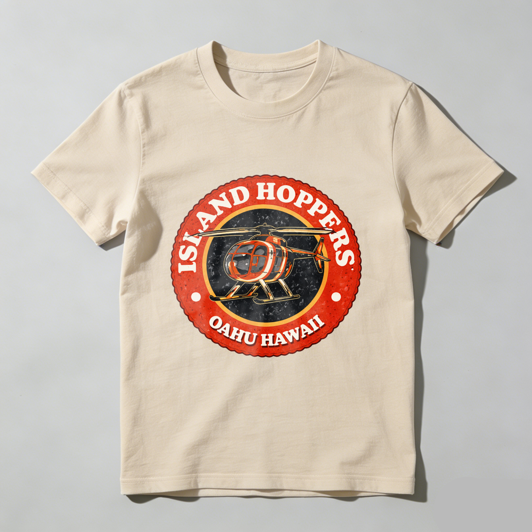 TEECURENT Island Hoppers Oahu Hawaii T-Shirt Helicopter Logo Design Black Men Women Unisex Apparel Gift Souvenir