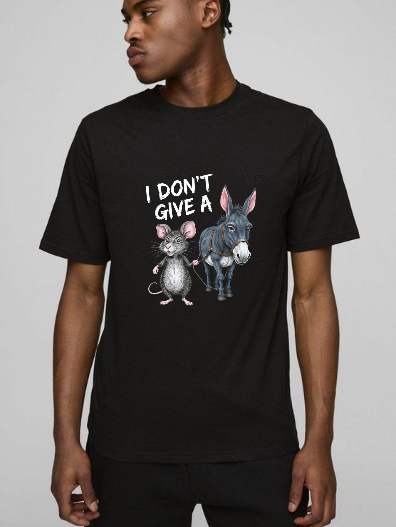 TEECURENT I Dont Give A Mouse And Donkey Funny T-Shirt Humor Animal Design Casual Wear-TeeCurent