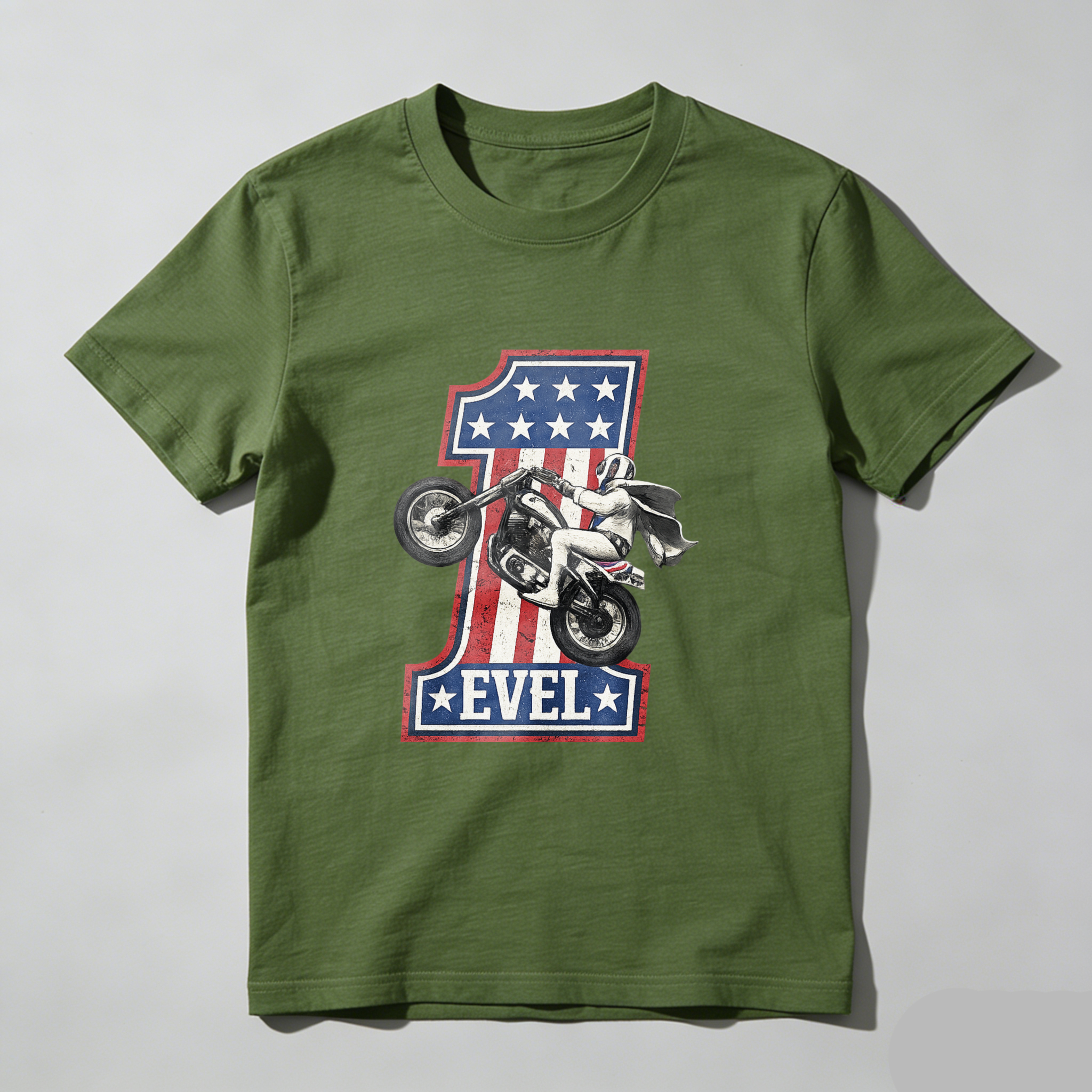 Evel Knievel American Flag Motorcycle T-Shirt Made In Usa