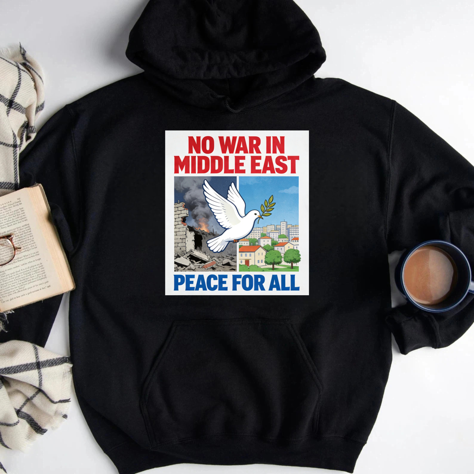 TEECURENT No War In Middle East Peace For All Hoodie With Dove And Olive Branch Design Anti War Statement Sweatshirt For Men Women Unisex Apparel