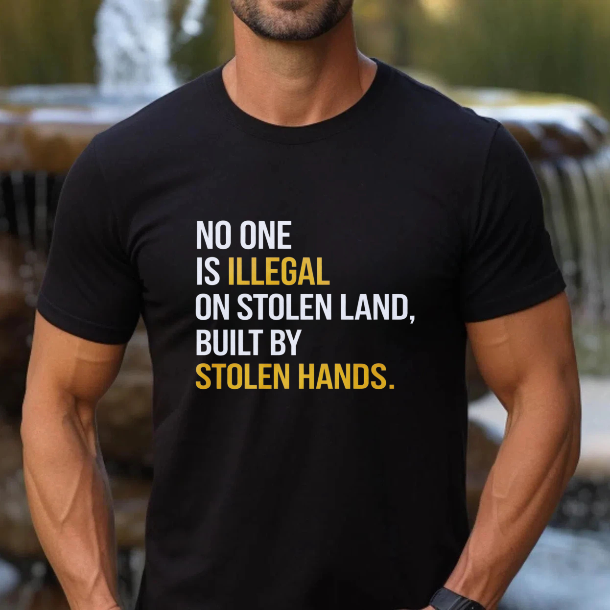 TEECURENTNo One Is Illegal On Stolen Land Built By Stolen Hands T Shirt-TeeCurent
