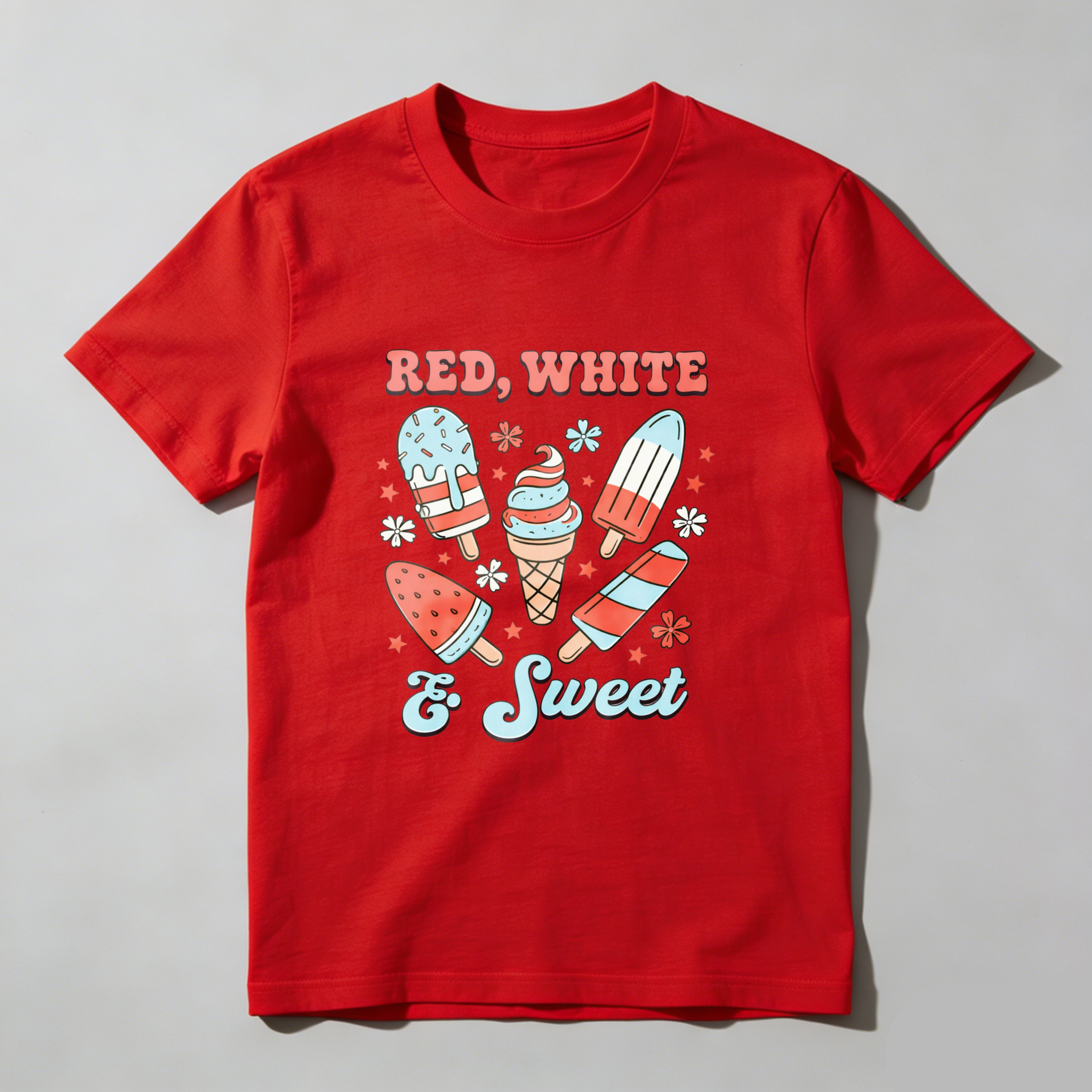 TEECURENT Red White And Sweet Ice Cream Pops Patriotic Summer T Shirt WOMEN
