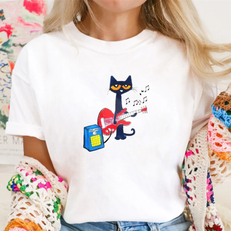 Pete the Cat Playing Guitar Funny Graphic Tee