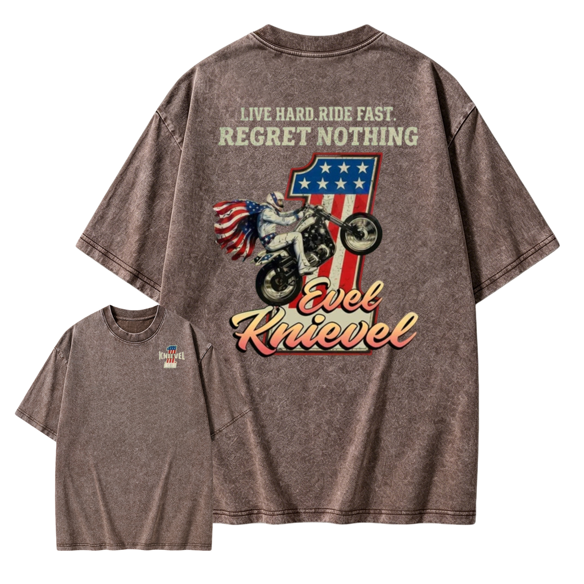 Daredevil Legend Evel Washed Tee – Live Hard Ride Fast T-Shirt, American Rider Unisex Cotton Shirt, Cool Biker Gift